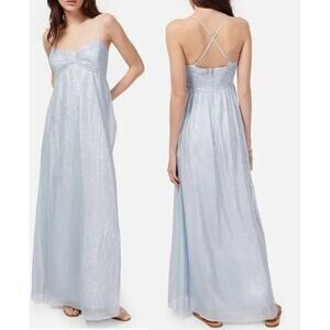 CAMI NYC Marceline Silk Blend Metallic Chiffon Crossback Maxi Dress Light Blue 6
